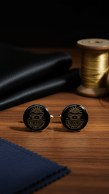 Crimson Crest Black & Gold Round Cufflinks - TOSSIDO