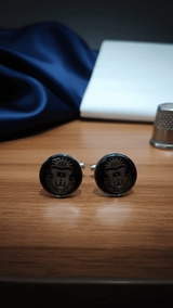 Crimson Crest Black & Silver Round Cufflinks - TOSSIDO