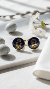 Crimson Crest Blue & Gold Round Cufflinks - TOSSIDO