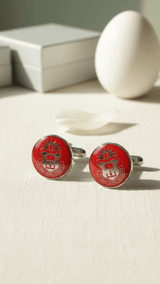 Crimson Crest Maroon & Silver Round Cufflinks - TOSSIDO