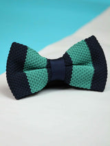 Dark Blue & Green Striped Knitted Bow Tie - TOSSIDO