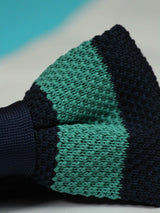 Dark Blue & Green Striped Knitted Bow Tie - TOSSIDO