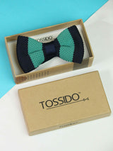 Dark Blue & Green Striped Knitted Bow Tie - TOSSIDO