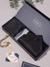Dark Brown Bold Paisley Woven Ascot & Pocket Square - TOSSIDO