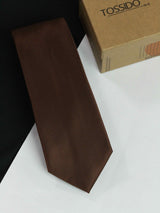 Dark Brown solid necktie in woven microfiber, close-up