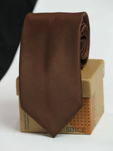 Dark Brown solid necktie in woven microfiber, flat lay