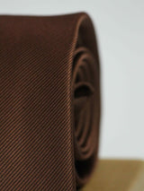Dark Brown solid necktie in woven microfiber, tied view
