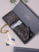 Dark Brown Tonal Floral Woven Ascot & Pocket Square - TOSSIDO