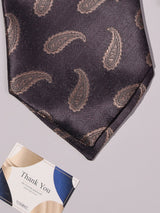 Dark Brown Tonal Paisley Woven Ascot & Pocket Square - TOSSIDO