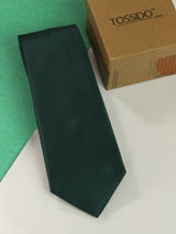 Dark Green solid necktie in woven microfiber, flat lay