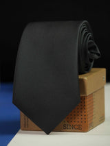 Dark Grey solid necktie in woven microfiber, close-up