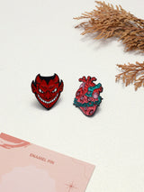 Devil Face & Thorn Heart Enamel Pin Set of 2