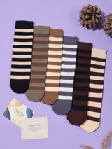 Earth Tone Ribbed Stripe Socks – Pack of 6 - TOSSIDO