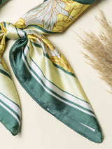 Emerald Green Floral Printed Satin Neckerchief - TOSSIDO