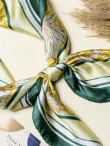 Emerald Green Floral Printed Satin Neckerchief - TOSSIDO