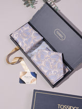 Cream & Sky Blue Paisley Woven Ascot & Pocket Square