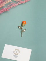 Orange Enamel Rose Bud Brooch
