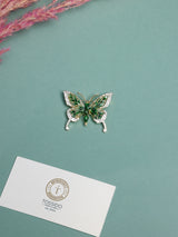Green & Cream Crystal Butterfly Brooch