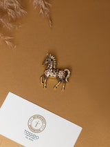 Champagne Crystal Prancing Horse Brooch