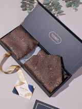 Brown Micro Paisley Woven Ascot & Pocket Square