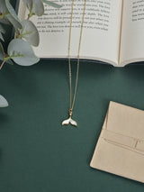Gold Mother of Pearl Whale Tail Pendant Necklace - TOSSIDO