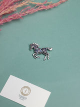 Blue & Purple Crystal Galloping Horse Brooch
