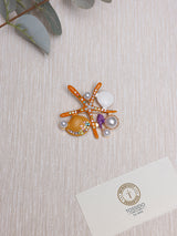 Orange Starfish & Shells Pearl Brooch