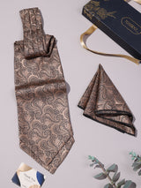 Golden Beige Paisley Woven Ascot & Pocket Square