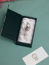 Lavender Crystal Leaf Spray Pearl Brooch