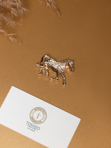 Blue Enamel Crystal Saddle Horse Brooch