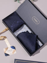 Dark Blue Bold Floral Woven Ascot & Pocket Square