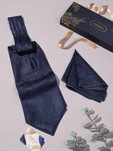 Navy Self Floral Woven Ascot & Pocket Square