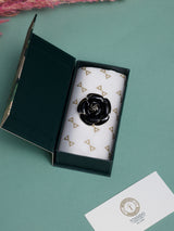 Black Enamel Gold Swirl Camellia Brooch