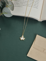 Gold Mother of Pearl Ivy Leaf Pendant Necklace - TOSSIDO