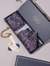 Brown & Blue Paisley Woven Ascot & Pocket Square