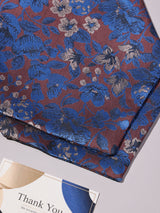 Brown & Blue Floral Woven Ascot & Pocket Square
