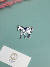 White Enamel Blue Saddle Horse Brooch