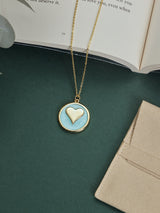 Aqua Heart Disc Pendant Necklace - TOSSIDO