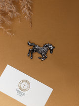 Gunmetal Crystal Running Horse Brooch