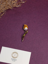 Gold & Pearl White Tulip Bud Brooch