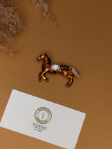 Brown Enamel Saddled Horse Brooch
