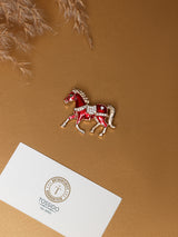 Red Enamel Crystal Saddle Horse Brooch