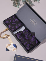 Black & Purple Paisley Woven Ascot & Pocket Square