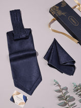 Navy Self Micro Floral Woven Ascot & Pocket Square