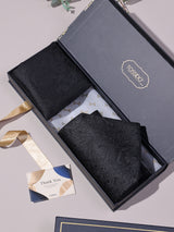 Black Self Paisley Woven Ascot & Pocket Square