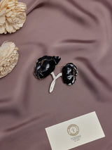 Black Enamel Twin Flower Brooch