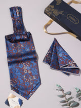 Brown & Blue Floral Woven Ascot & Pocket Square