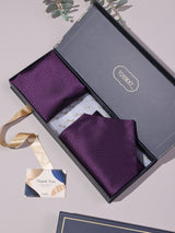 Purple Self Chevron Woven Ascot & Pocket Square