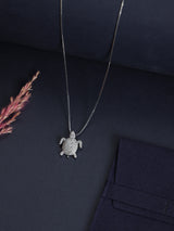 Silver Sparkle Turtle Pendant Necklace - TOSSIDO