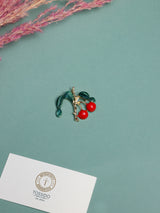 Red Cherries on Branch Brooch